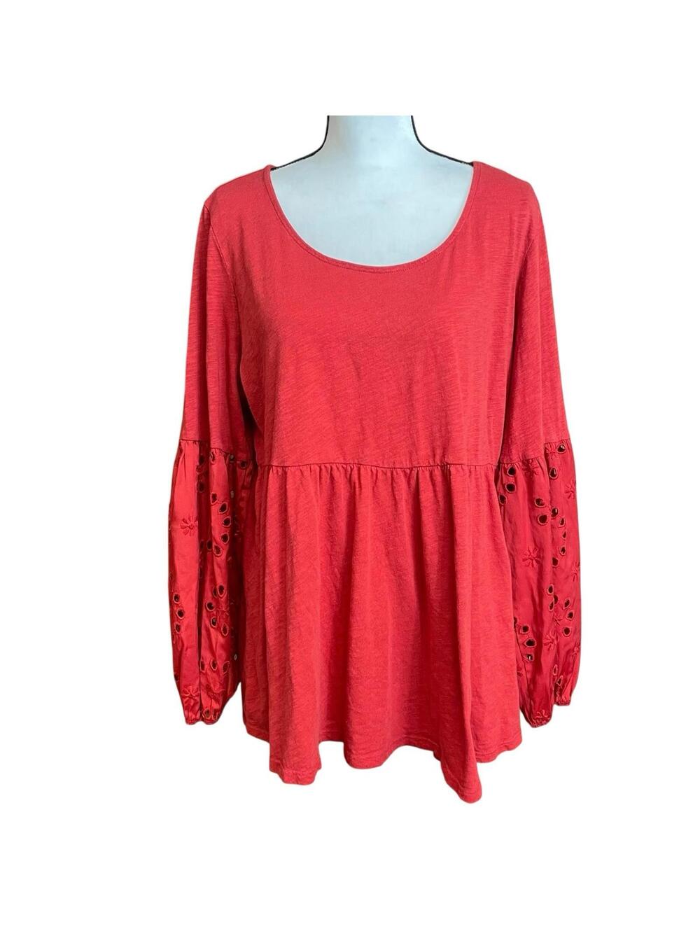 Torrid Red Scoop Neck Babydoll Top With Eyelet Sleeves 2X